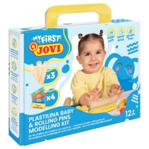 jovi my first plastilina kit de modelaje con 4 pastillas de plastilina 38gr + 3 rodillos de madera super blanda estimula creatividad y sensibilidad tactil fortalece musculos de manos y dedos colores surtidos