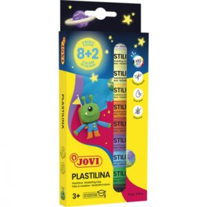 jovi pack con 10 barras de plastilina 15gr 8 colores basicos + 2 fluorescentes muy moldeable no se seca colores surtidos