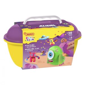 jovi play & fun cofre aliens con 24 barras de plastilina 15gr + modeladores + recortables sin gluten base vegetal no se seca colores surtidos