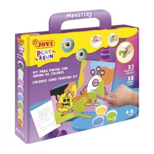 jovi play & fun kit pinta con arena monsters con 8 botes de arena + 1 punzon + 3 laminas con diseños de monstruos colores surtidos