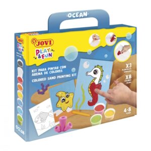 jovi play & fun kit pinta con arena ocean con 8 botes de arena + 1 punzon + 3 laminas con diseños de animales acuaticos colores surtidos