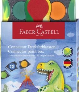 faber castell connector dinosaurio pack de 12 acuarelas en pastilla + pintura blanca opaca + pegatinas gran opacidad facilmente mezclables colores surtidos