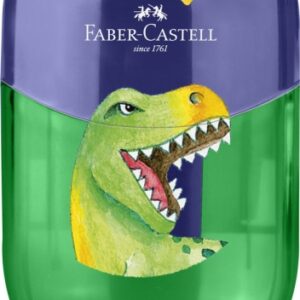 faber castell dinosaurio sacapuntas de 2 orificios con deposito diseño atractivo de dinosaurio color verde/azul