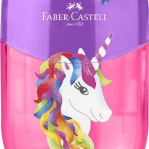 faber castell unicornio sacapuntas de 2 orificios con deposito diseño atractivo de unicornio color rosa/violeta