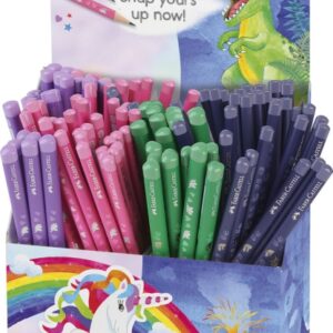faber castell expositor de 120 lapices de grafito hb diseños con motivos de dinosaurios y unicornios colores surtidos