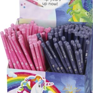 faber castell expositor de 144 lapices de grafito hb diseños con motivos de dinosaurios y unicornios colores surtidos