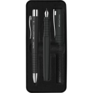 faber castell poly pack de boligrafo poly ball y pluma estilografica poly pen con plumin b clip de metal color negro