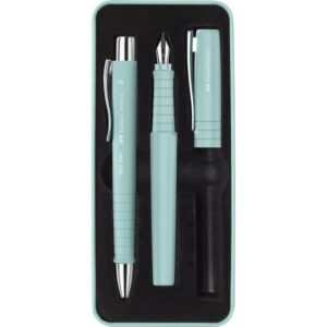faber castell poly pack de boligrafo poly ball y pluma estilografica poly pen con plumin b clip de metal color verde claro