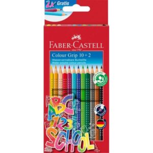 faber castell colour grip pack 10+2 lapices de colores triangulares con grip de agarre con espacio para el nombre colores surtidos