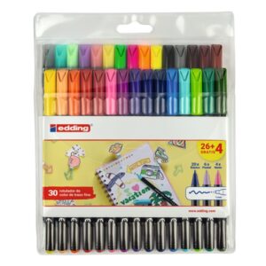 edding 1200 pack de 30 rotuladores punta redonda tinta con base de agua colores clasicos, neon y pastel surtidos