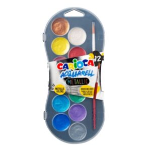 carioca acuarell metallic pack de 12 acuarelas en pastillas de Ø 30mm brillantes facilmente mezclables colores metallic surtidos
