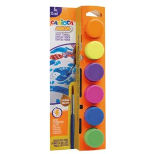 carioca neon pack de 6 temperas en botes de 25ml + pincel superlavables mezclables colores neon surtidos