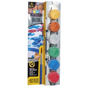 carioca metallic pack de 6 temperas en botes de 25ml + pincel superlavables mezclables colores metallic surtidos