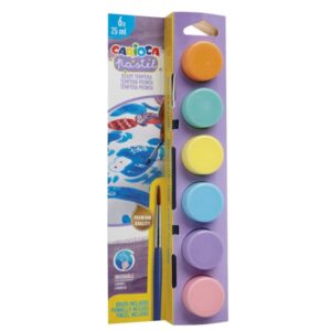 carioca pastel pack de 6 temperas en botes de 25ml + pincel superlavables mezclables colores pastel surtidos