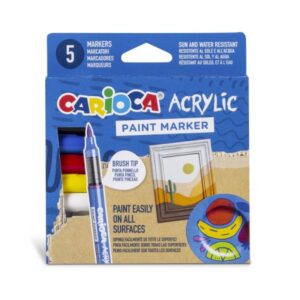 carioca acrylic pack de 5 marcadores de pintura acrilica punta pincel tinta a base de agua alta cobertura colores surtidos