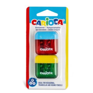 carioca pack de 2 minisacapuntas de 2 orificios con deposito tapon de seguridad en la cuchilla colores aleatorios surtidos