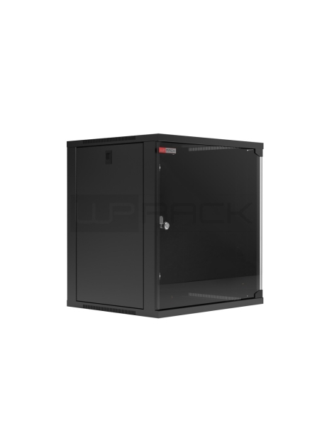 wp rwa 06604 b armario mural 6u fondo 450 puerta de cristal cerradura de seguridad color negro
