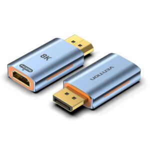 vention adaptador displayport 1.4 8k macho a hdmi 2.1 8k hembra color azul