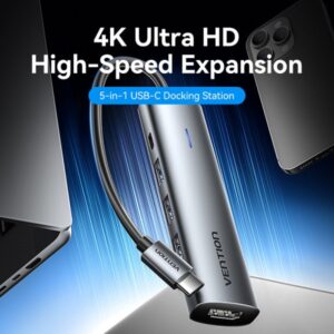 vention docking station 5 en 1 usb c a hdmi/3xusb3.0/usb c pd 100w 0.15m color gris