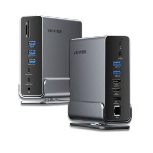vention docking station 15 en 1 usb c a displayport/2xhdmi/usb c 3.2 gen2/usb c 3.2 gen1/2xusb 3.2 gen2/usb3.0/2xusb2.0/rj45/sd/tf/3.5mm trrs/pd 100w color gris