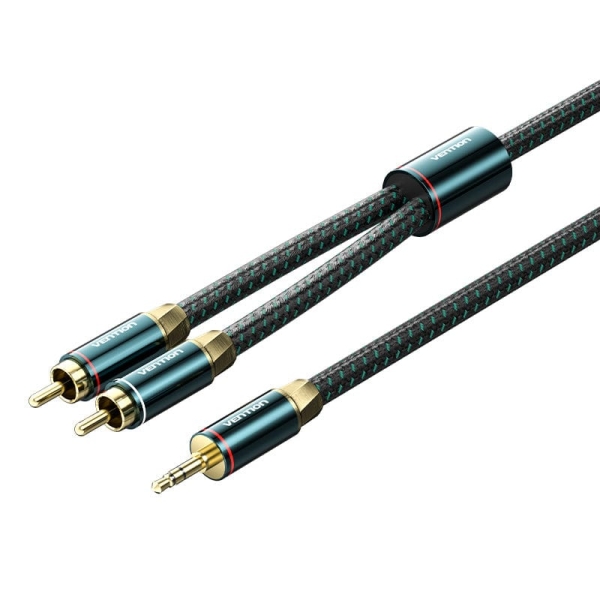 vention cable jack 3.5 a 2xrca macho 1m trenzado color verde