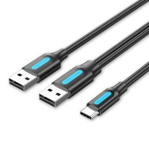 vention cable usb c a 2xusb a 2.0 3a 1m color negro