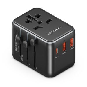 vention cargador de viaje universal 1xusb c, 2xusb 20w color negro