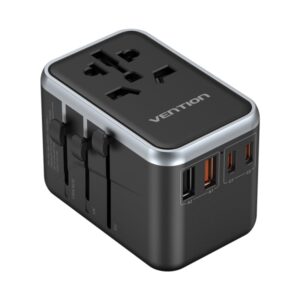vention cargador de viaje universal gan 2xusb c, 2xusb a 65w color negro