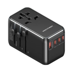 vention cargador de viaje universal gan 3xusb c, 1xusb a 100w color negro