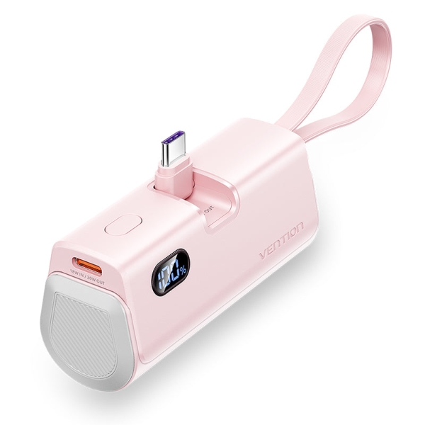 vention powerbank 4800mah usb c carga rapida 22.5w conector plegable color rosa