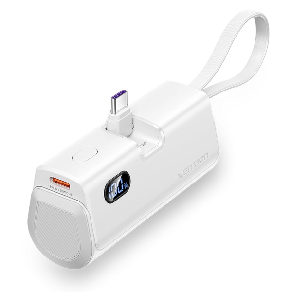 vention powerbank 4800mah usb c carga rapida 22.5w conector plegable color blanco