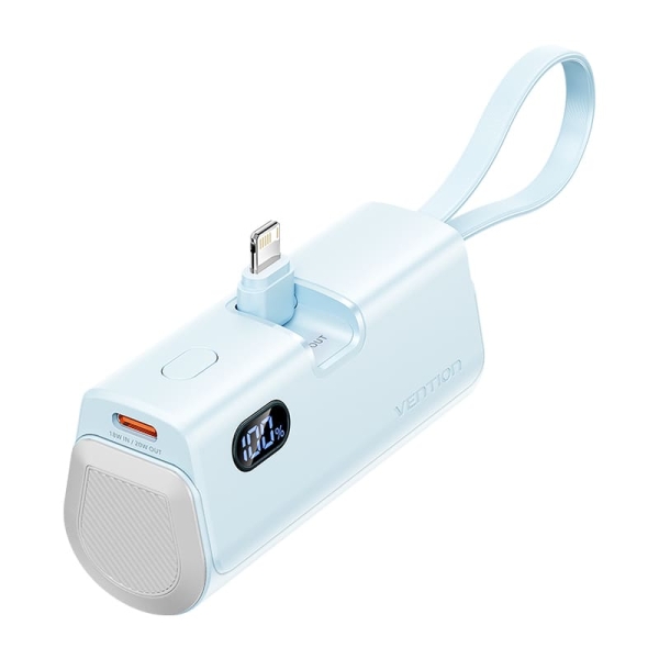 vention powerbank 4800mah lightning carga rapida 22.5w conector plegable color azul