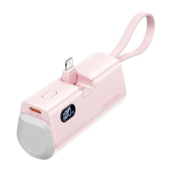 vention powerbank 4800mah lightning carga rapida 22.5w conector plegable color rosa