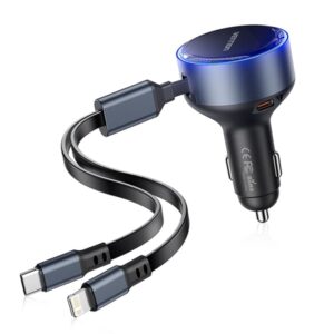vention cargador de coche 30w usb c macho, usb c hembra, lightning carga rápida color negro