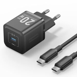 vention cargador de pared gan usb c 20w cable usb c 1m color negro
