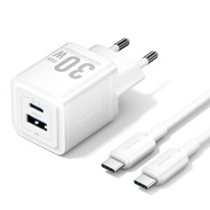 vention cargador de pared gan usb c 30w cable usb c 1m color blanco