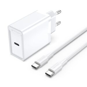 vention cargador de pared usb c 25w cable usb c 1m pd3.0 color blanco