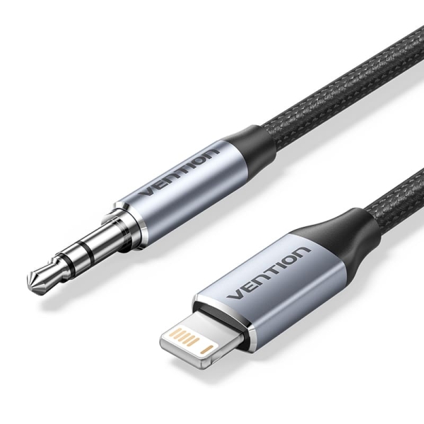 vention conversor lightning macho a jack 3.5 macho 1m trenzado color gris