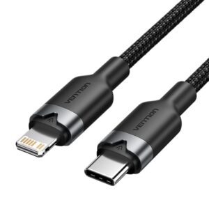 vention cable usb c a lightning 3a 27w 1m trenzado color negro
