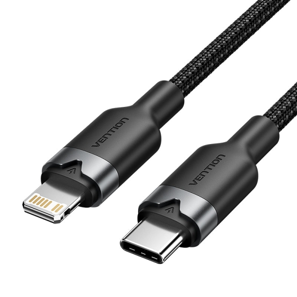 vention cable usb c a lightning 3a 27w 1m trenzado color negro