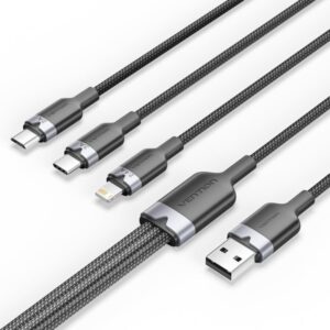 vention cable usb a 2.0 a usb c, lightning, micro b 3a 1.5m trenzado color negro