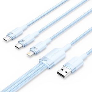vention cable usb a 2.0 a usb c, lightning, micro b 3a 1.5m trenzado color azul