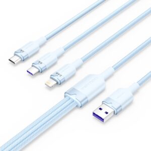vention cable usb a 2.0 a usb c, lightning, micro b 6a 1.5m trenzado color azul
