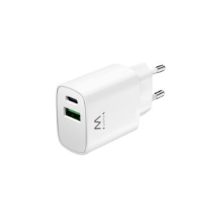 ewent cargador de pared usb c/pd + usb a/qc 20w color blanco