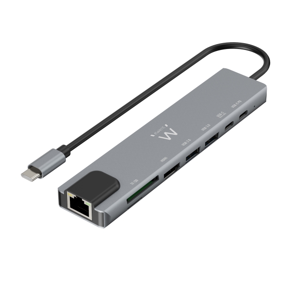 ewent usb c dock 8 en 1 hdmi 4k pd 87w usb c 2xusb a lan lector de tarjetas color plata