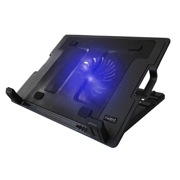 ewent soporte para portatil ventilador grande silencioso hasta 17" 2 puertos usb color negro