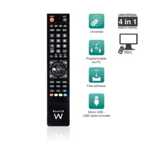 ewent control remoto 4 en 1 universal programable con cable micro usb y pc color negro