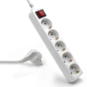 ewent regleta de energia 5 enchufes version schuko 16a con interruptor de encendido/apagado color blanco