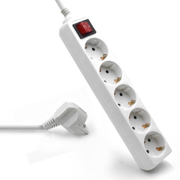 ewent regleta de energia 5 enchufes version schuko 16a con interruptor de encendido/apagado color blanco