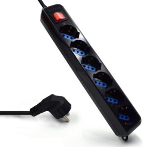 ewent regleta de energia 6 enchufes version schuko 16a con interruptor de encendido/apagado proteccion contra sobrecarga cable de 1.5m color negro